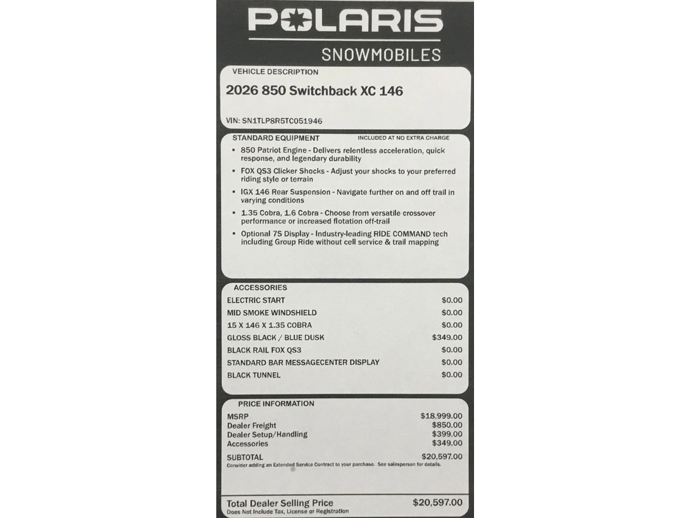 2026 Polaris 850 Xc 146
