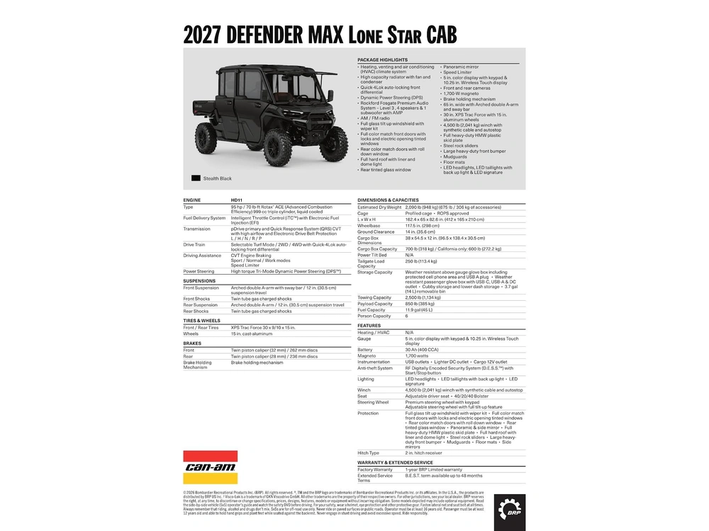 2027 Can-am Defender Max Lone Star Cab Hd11
