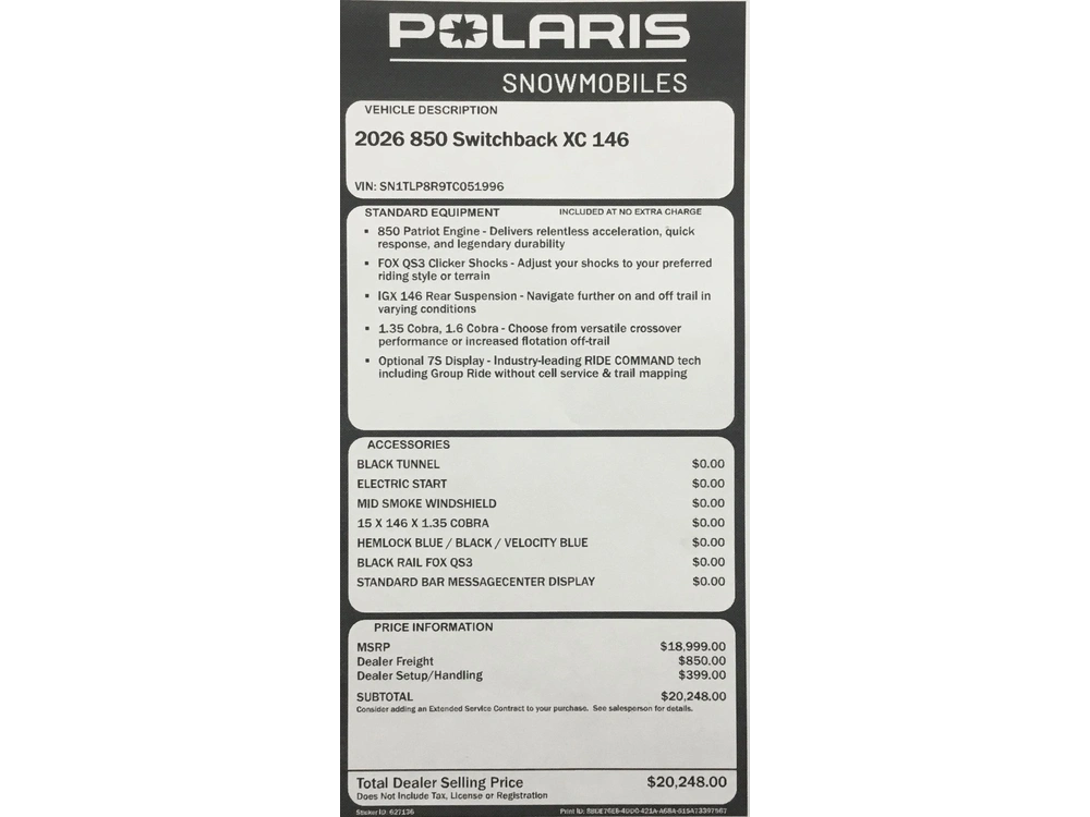 2026 Polaris 850 Xc 146