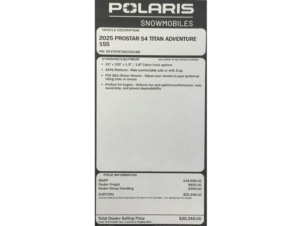 2025 Polaris Prostar S4 Titan Adventure 155
