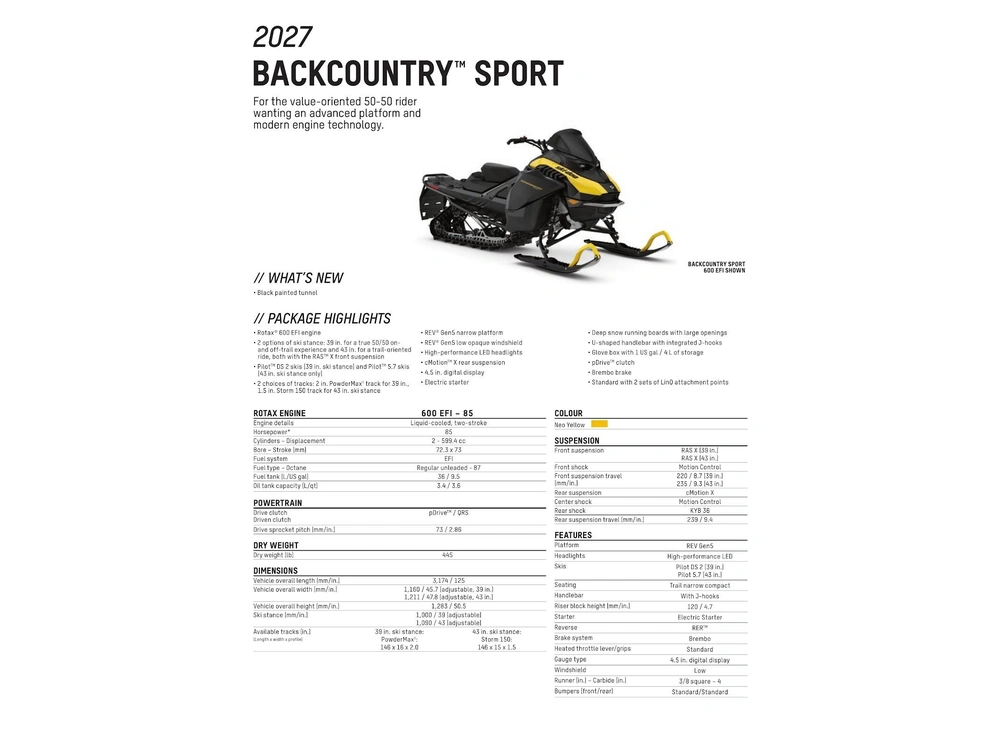 2027 Ski-doo Backcountry™ Sport 600 Efi - 85 146 2.0