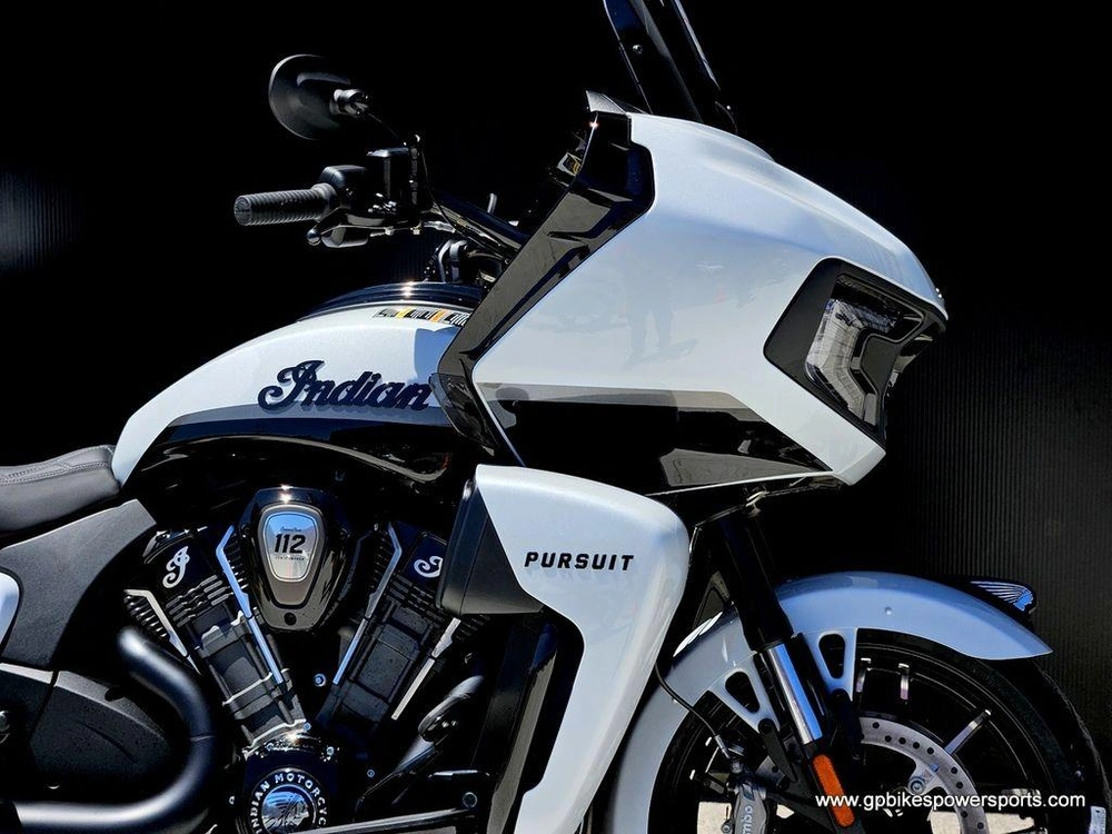 2026 Indian Motorcycle Pursuit® Dark Horse® 112 W/ Powerband Audio Ghost White Metallic With Black