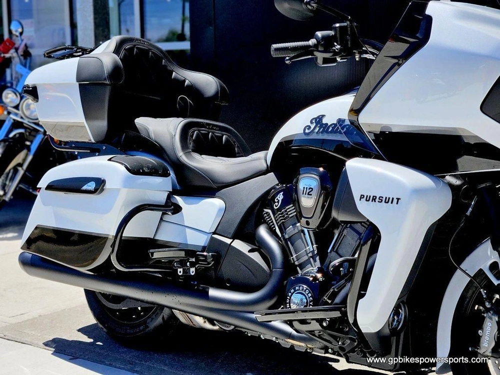 2026 Indian Motorcycle Pursuit® Dark Horse® 112 W/ Powerband Audio Ghost White Metallic With Black
