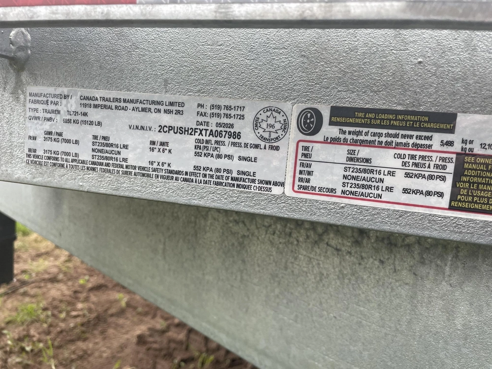 2025 Canada Trailers Tl7821-14k alt