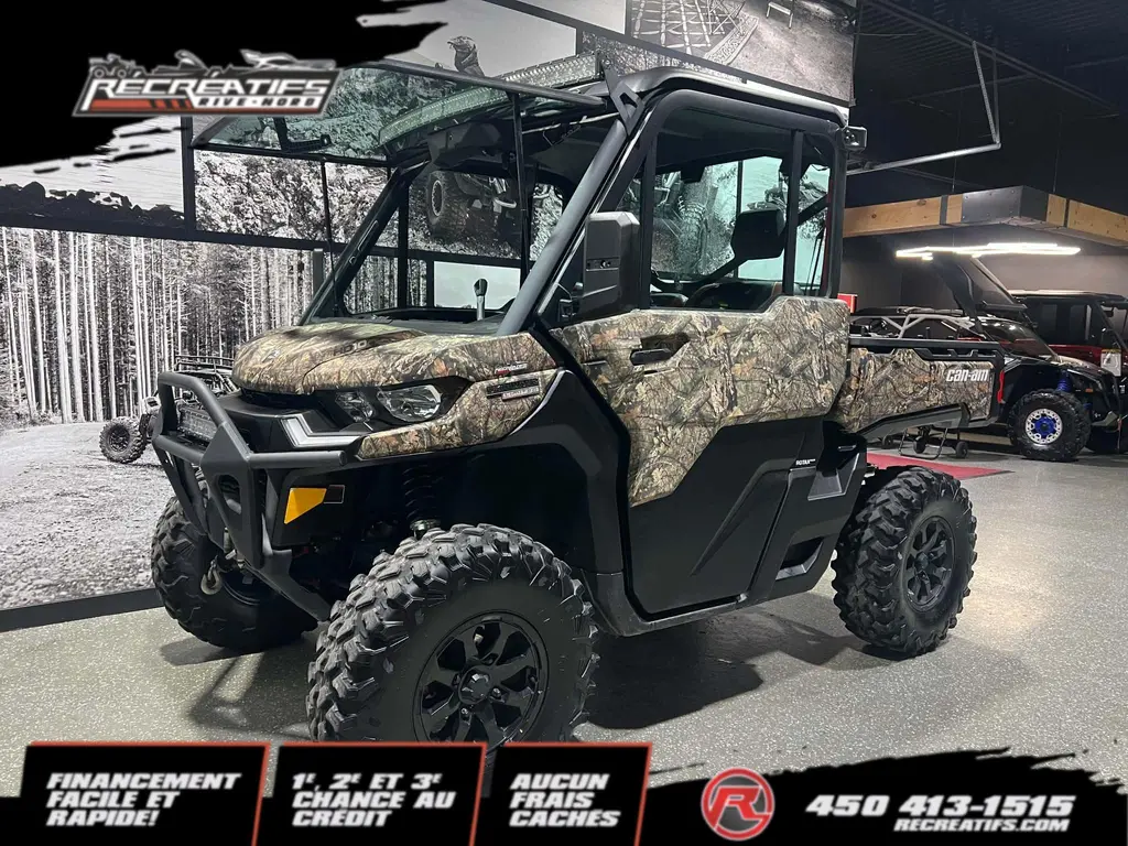 2023 Can-Am DEFENDER HD10 LIMITED CAB MOSSY OAK **CABINE CHAUFFÉE ET CLIMATISÉ!!**