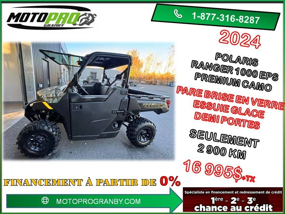2024 Polaris Ranger 1000 Eps Premium Camo 2 700 Km - Financement 0% Disponible - Beaucoup Ajouts