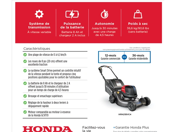 Honda Tondeuse/batterie Hrn-bv 1,5 Kw 2025 alt