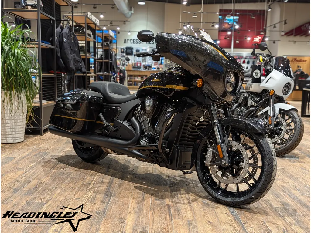 2026 Indian Motorcycle Chieftain PowerPlus Dark Horse 112 + PowerBand Audio Package // Black Crystal with Black Metallic and Championship Gold Accent 