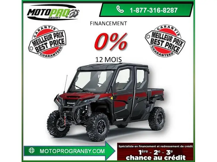 2026 Kawasaki RIDGE CREW PLATINUM RANCH EDITION HVAC RIDGE 6 passager tout équipé cabine 1000cc
