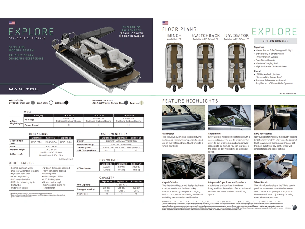 2025 Manitou Explore 24 Switchback Trifold 250 Mercury & Trailer alt