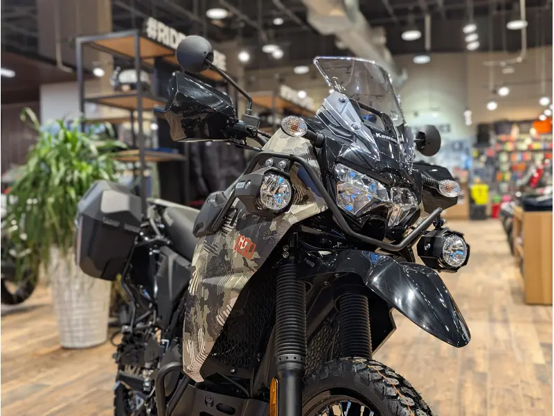 2026 Kawasaki KLR650 Adventure // Cypher Camo Beige (Matte)/Metallic Matte Carbon Gray thumbnail 3