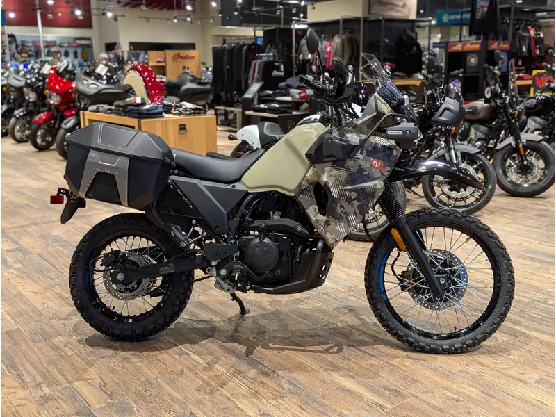 2026 Kawasaki KLR650 Adventure // Cypher Camo Beige (Matte)/Metallic Matte Carbon Gray thumbnail 2