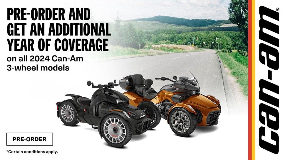 Pre-order and get an additional year of coverage on all 2024 Can-Am 3-Wheel models