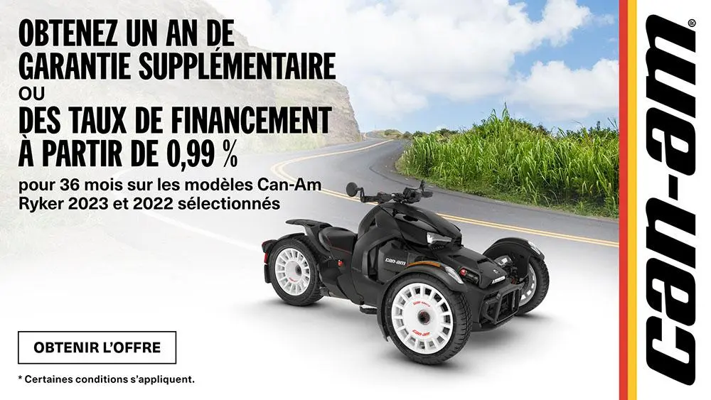 Financing as low as 0.99% for 36-months on select 2023-2022 Can-Am Ryker models