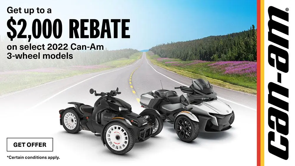 Rebates up to $2,000 on select 2022 Can-Am 3-Wheel models