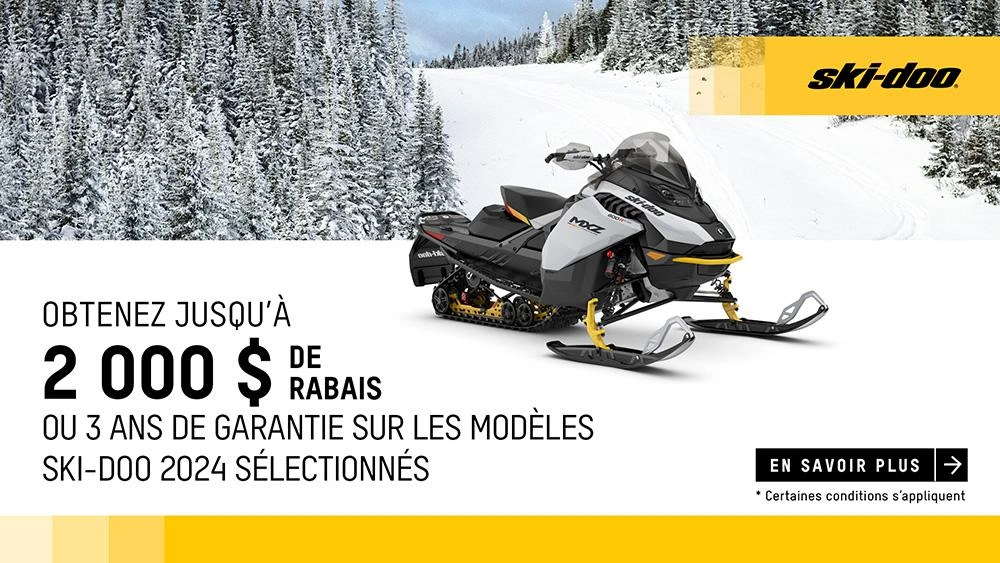 Obtenez jusqu'a 2 000 $ de rabais ou 3 ans de protection sur les modèles Ski-Doo 2024 sélectionnées