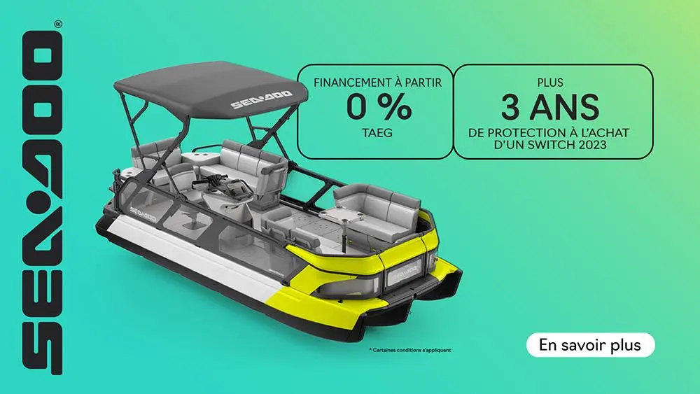 Obtenez financement à partir de 0 % pour 36 mois et 3 ans de protection à l’achat d’un Sea-Doo Switch 2023