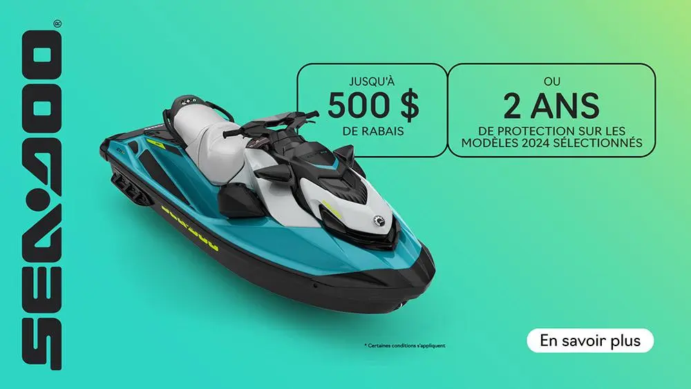 Obtenez 500 $ de rabais ou 2 ans de protection sur les motomarines Sea-Doo 2024 sélectionnées