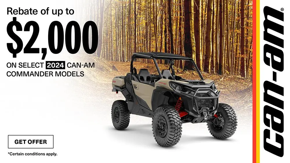 Get rebates up to $2,000 on select 2024 Can-Am Commander models