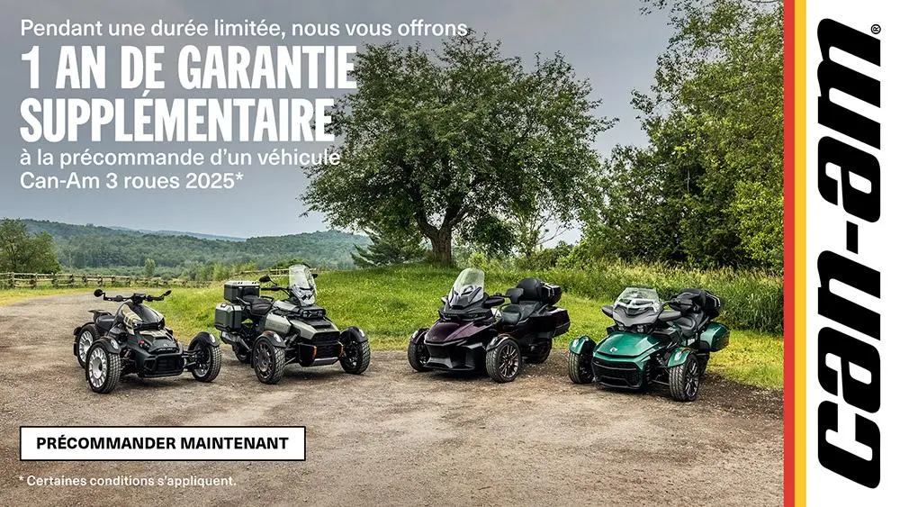 Commandez un modèle Can-Am 3 roues 2025 et obtenez un an supplémentaire de protection