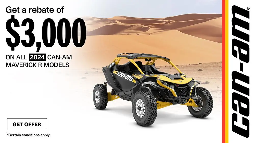 Get a $3,000 rebate on 2024 Can-Am Maverick R models