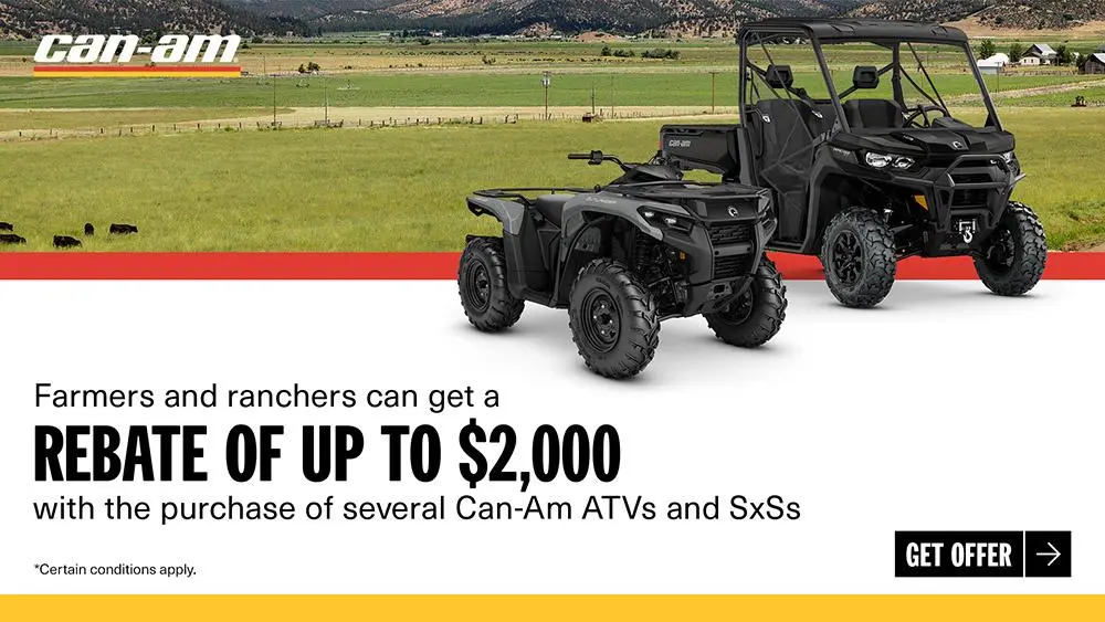 Rebates up to $2,000 on the purchase on several Can-Am Off-Road vehicles