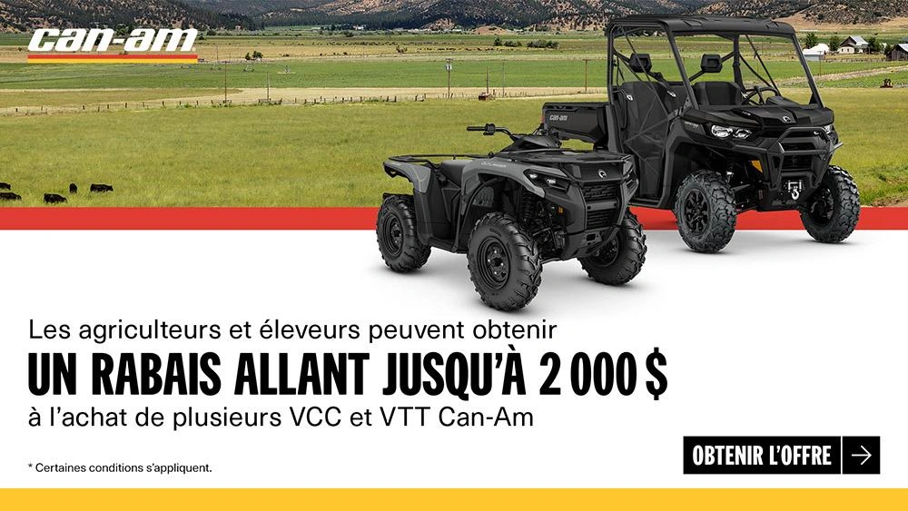 Obtenez des rabais allant jusqu'à 2 000 $ à l'achat de plusieurs véhicules Can-Am Off-Road