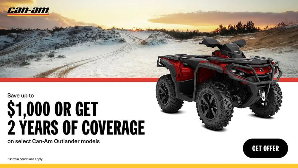 Get rebates up to $1,000 or two years of coverage on select 2024 Can-Am ATV models