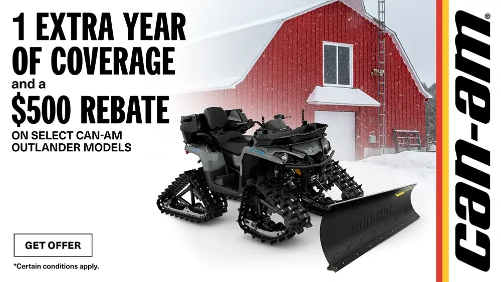 An additional year of coverage and Financing as low as 1.99% for 36-months or a rebate up to $500 on select 2023 Can-Am Outlander models