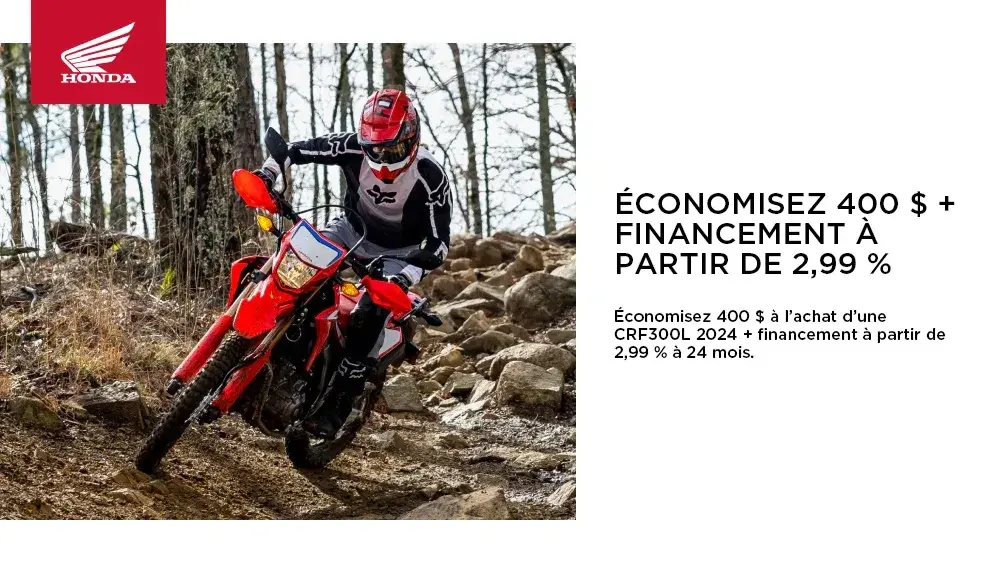 HONDA – CRF300L 2024 – ÉCONOMISEZ 400 $ + FINANCEMENT À PARTIR DE 2,99 %