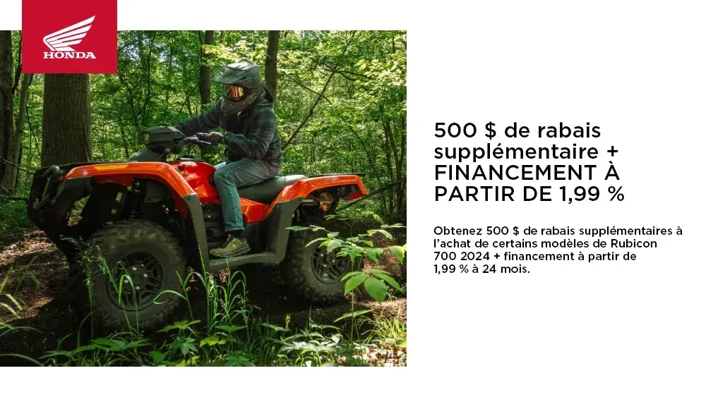 HONDA – Rubicon 700 2024 – 500 $ de rabais supplémentaire + FINANCEMENT À PARTIR DE 1,99 %