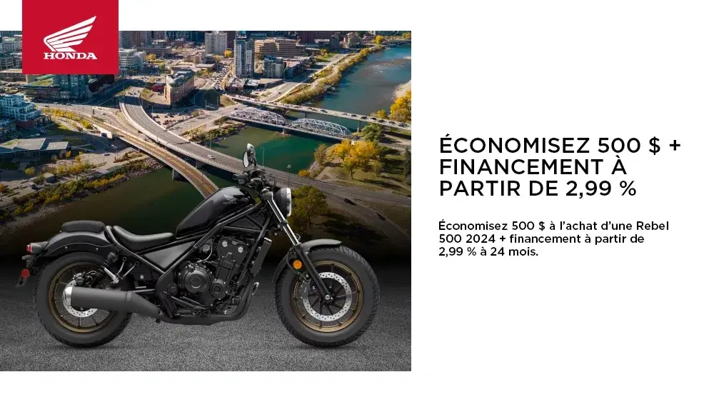 HONDA – Rebel 500 2024 – ÉCONOMISEZ 500 $ + FINANCEMENT À PARTIR DE 2,99 %