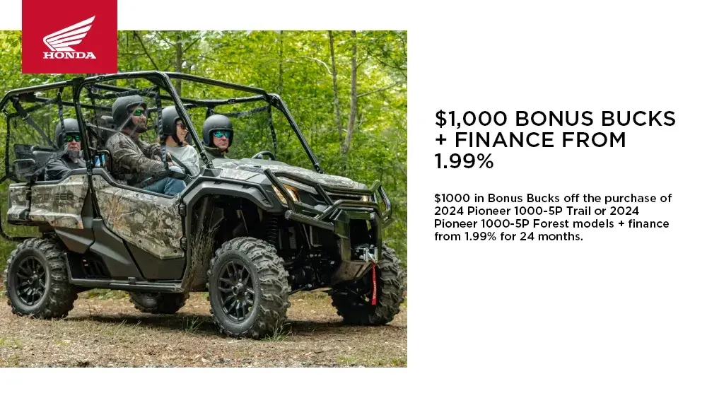 HONDA – 2024 Pioneer 1000-5P – $1,000 BONUS BUCKS + FINANCE FROM 1.99%