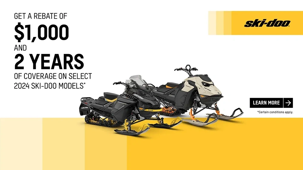 Get a rebate of $1,000 and 2 years of coverage on select 2024 Ski-Doo models alt