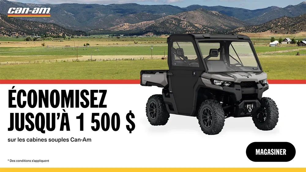 Économisez jusqu’à 1 500 $ lors de l’achat de kits de cabines souples pour les modèles Defender. alt