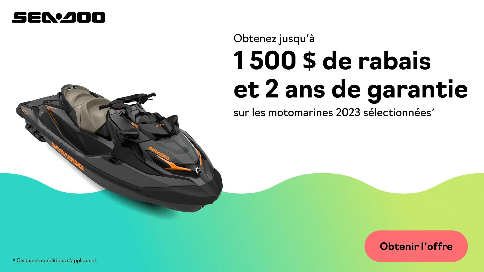Obtenez jusqu’à 1 500 $ de rabais et 2 ans de garantie sur les motomarines 2023 sélectionnées