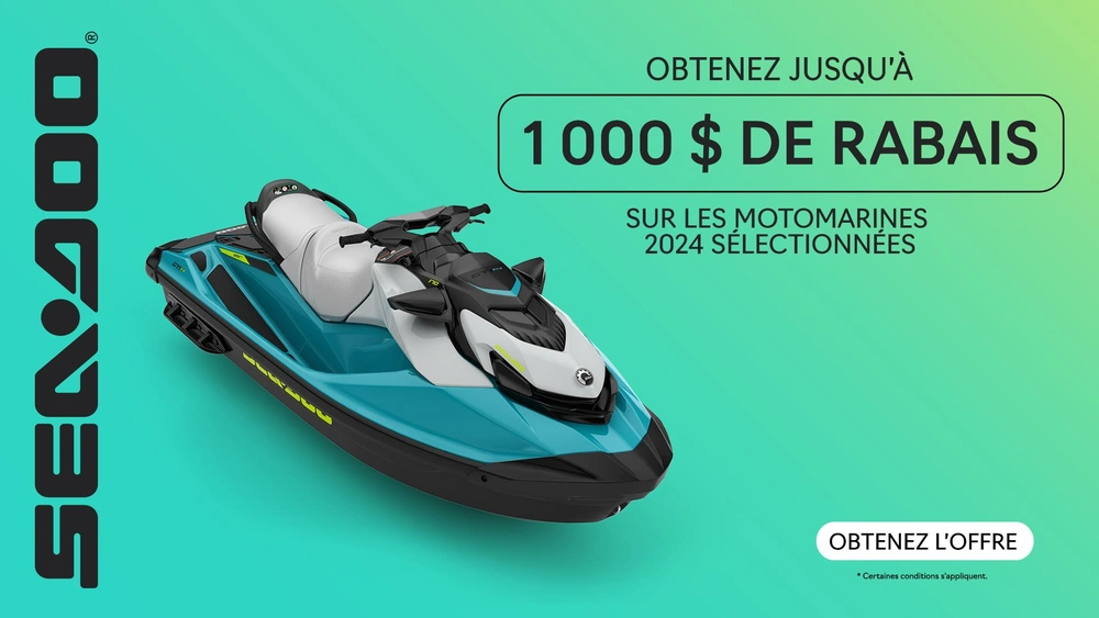 Obtenez 1 000 $ de rabais ou du financement à partir de 0% pour 36 mois sur les motomarines Sea-Doo 2024 sélectionnées alt