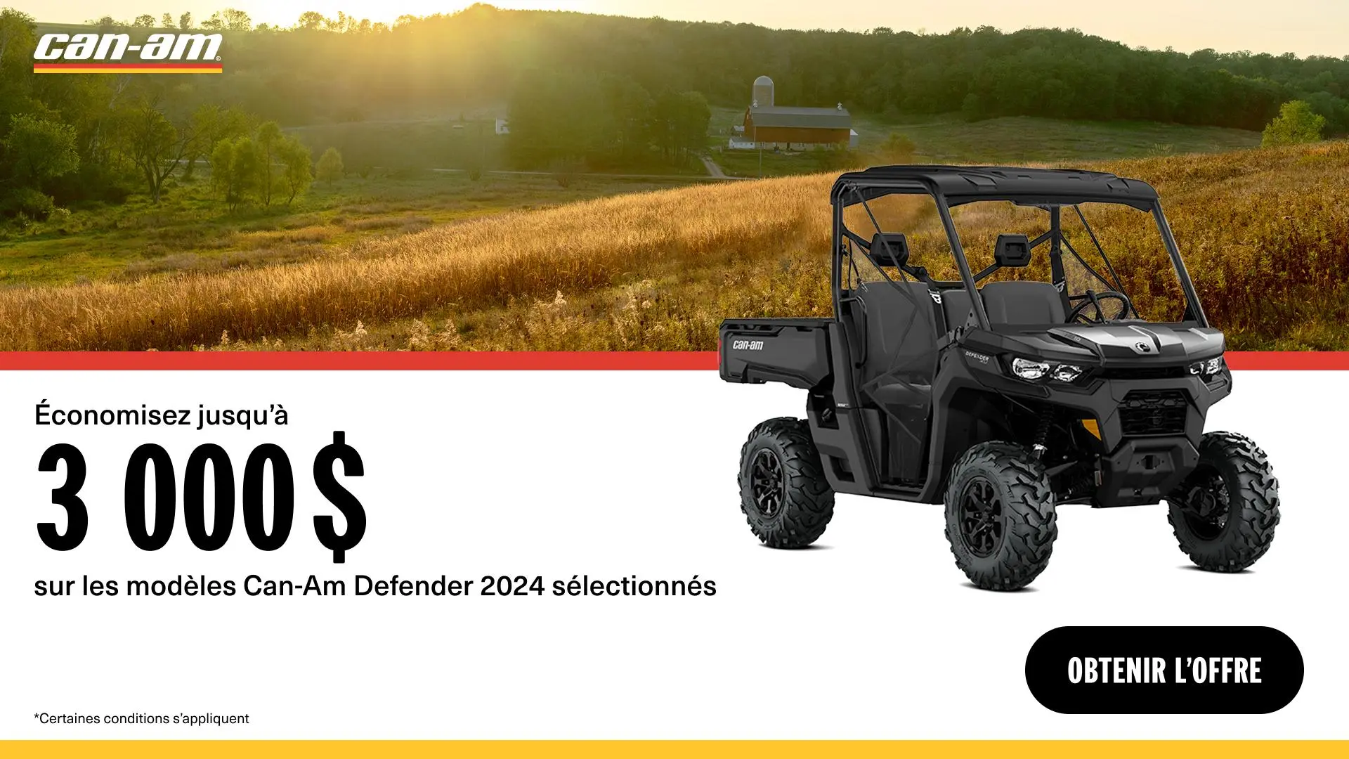 Économisez jusqu’à 3 000 $ sur les modèles Can-Am Defender 2024 sélectionnés