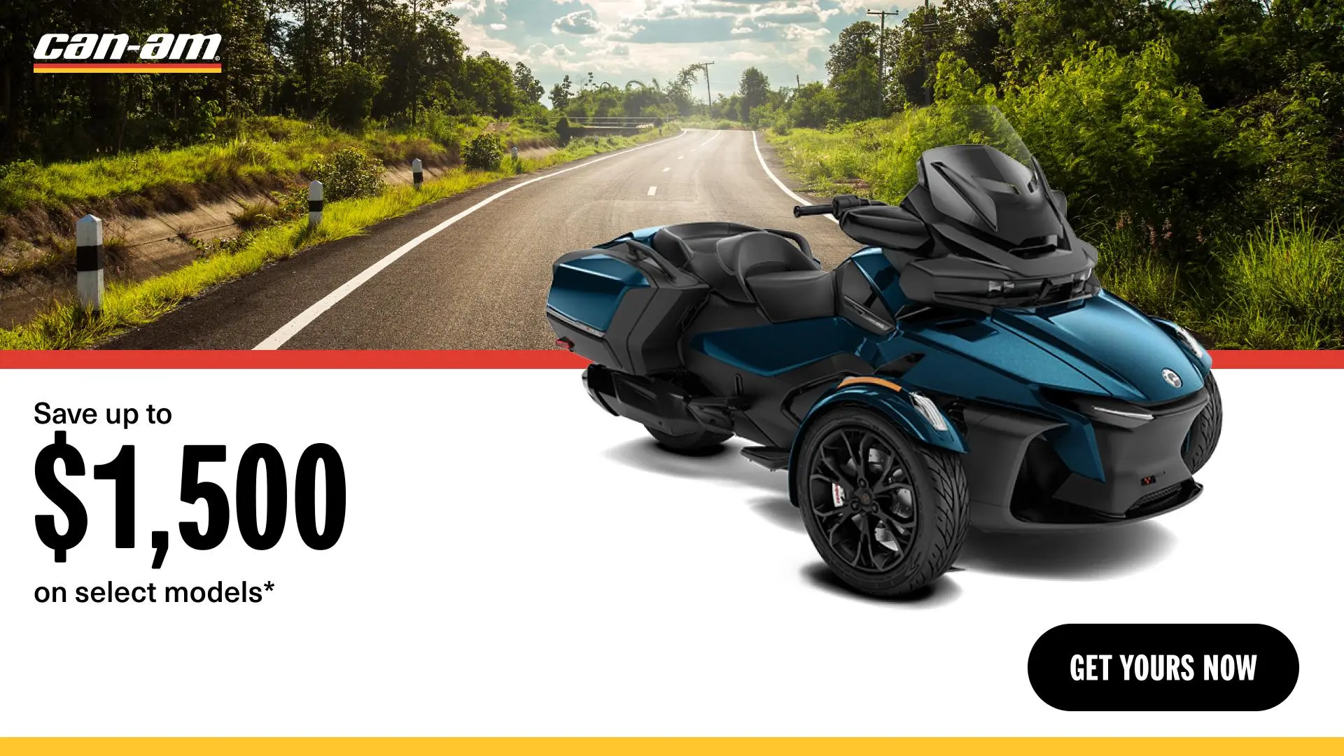 Get a rebate up to $1,500 or 3 years of coverage or financing starting at 2.99% for 60 months on select 2024 Can-Am 3-Wheel models