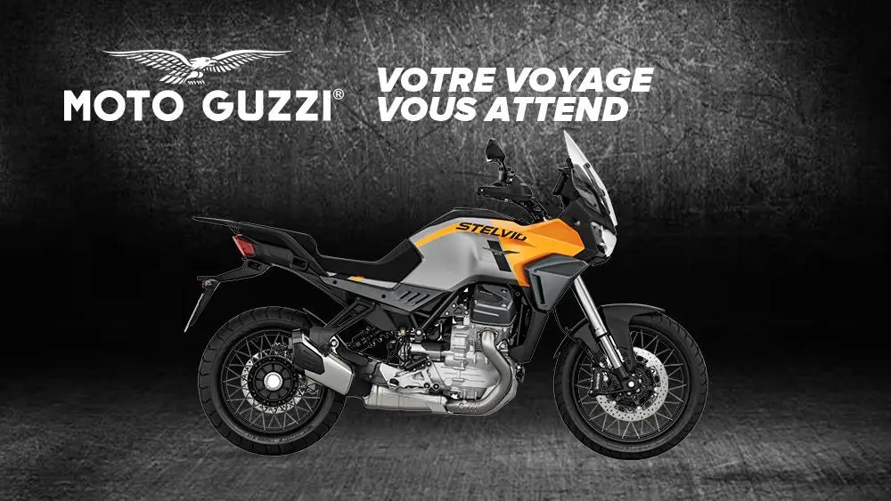 PASSEZ VOS JOURNÉES AVEC UNE NOUVELLE MOTO GUZZI STELVIO ET ÉCONOMISEZ JUSQU'À 1500 $ DE CRÉDIT PERFORMANCE!