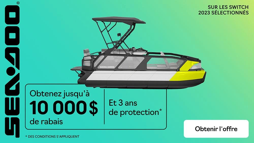 Obtenez jusqu'à 10 000 $ de rabais et 3 ans de protection à l'achat d'un modèle Sea-Doo Switch 2023 sélectionné alt
