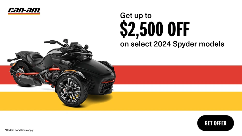 Get a rebate up to $2,500 on select 2024 Can-Am 3-Wheels alt