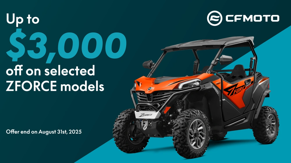 CFMOTO - Enjoy up to $3,000 off on select 2023 & 2024 ZFORCE alt