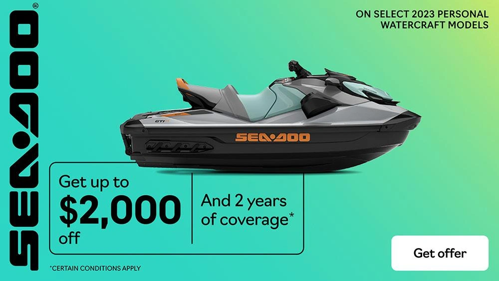 Get a rebate up to $2,000 and 2 years of coverage on 2023 personal watercraft models alt
