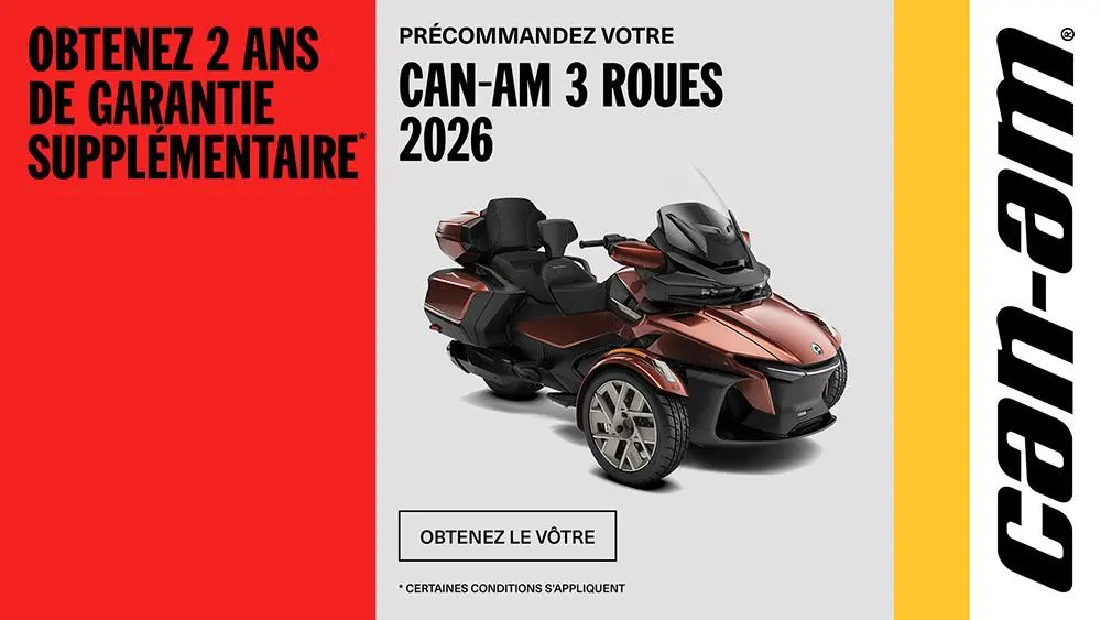 Pré-Commandez un modèle Can-Am 3 roues 2026 et obtenez deux ans supplémentaires de protection