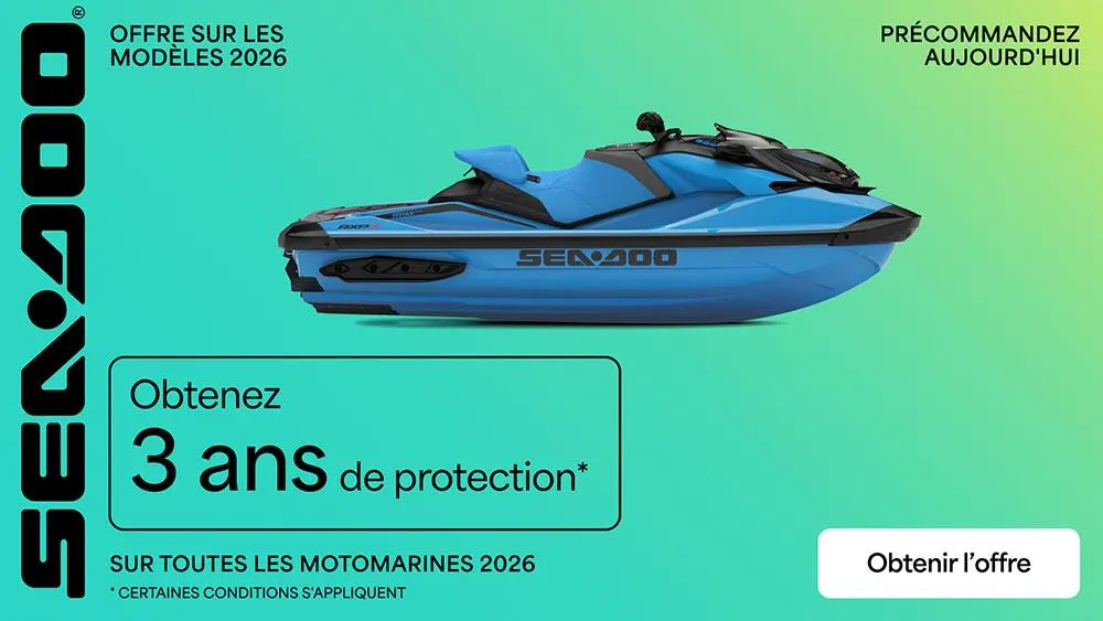 Pré-commandez une motomarine Sea-Doo 2026 et obtenez 3 ans de protection