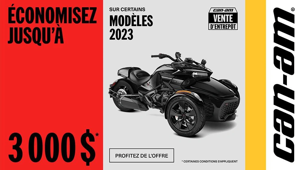 Obtenez jusqu'à 3 000 $ de rabais sur les modèles Can-Am 3 roues 2023 alt