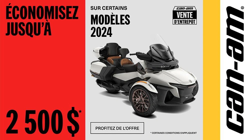 Obtenez un rabais jusqu'à 2 500 $ ou 1 an additionnel de protection ou du financement commençant à 2,99 % pour 60 mois sur les Can-Am 3 roues 2024 alt