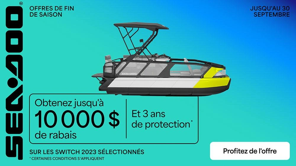 Obtenez jusqu'à 10 000 $ de rabais et 3 ans de protection à l'achat d'un modèle Sea-Doo Switch 2023 sélectionné alt