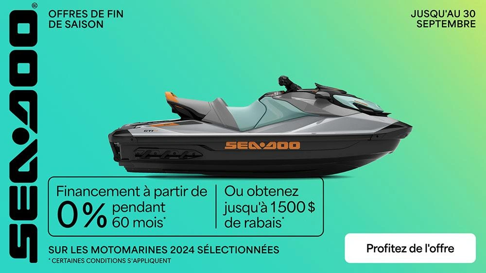 Financement à partir de 0% pour 60 mois sur les modèles Sea-Doo 2024 sélectionnés alt